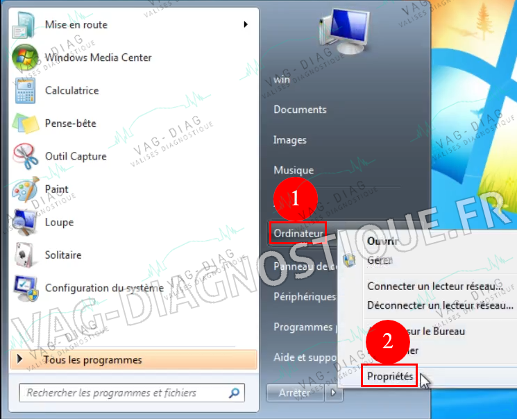 windows 7 menu démarrer ordinateur