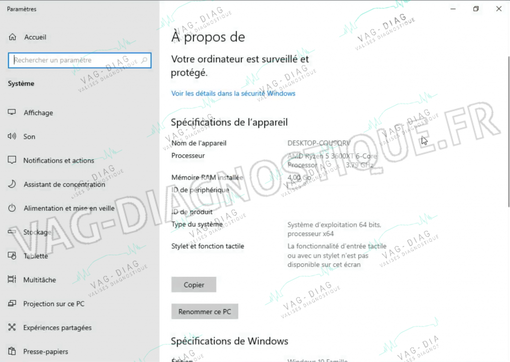 Windows 10 informations système